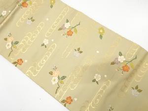 未使用品　観世水に桜・椿模様織り出し　名古屋帯